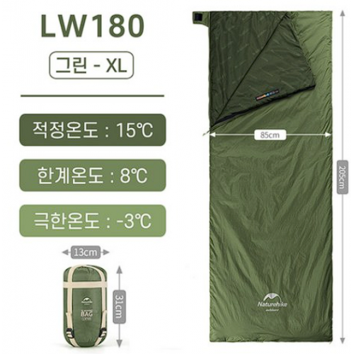 Спальный мешок Naturehike Ultralight NH-LW180 XL, Зеленый, 1 шт.
